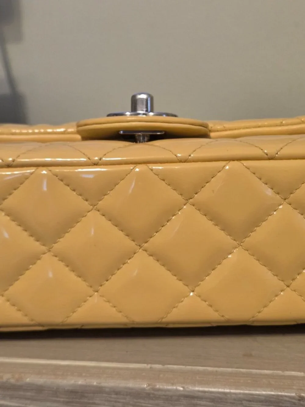 Chanel mini yellow patent leather flap